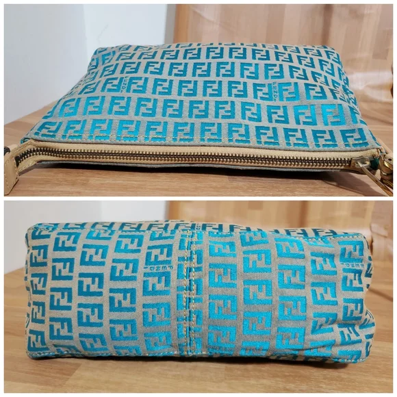 Fendi Blue/ Beige FF Zucchino Pochette Shoulder Bag - Picture 5 of 10